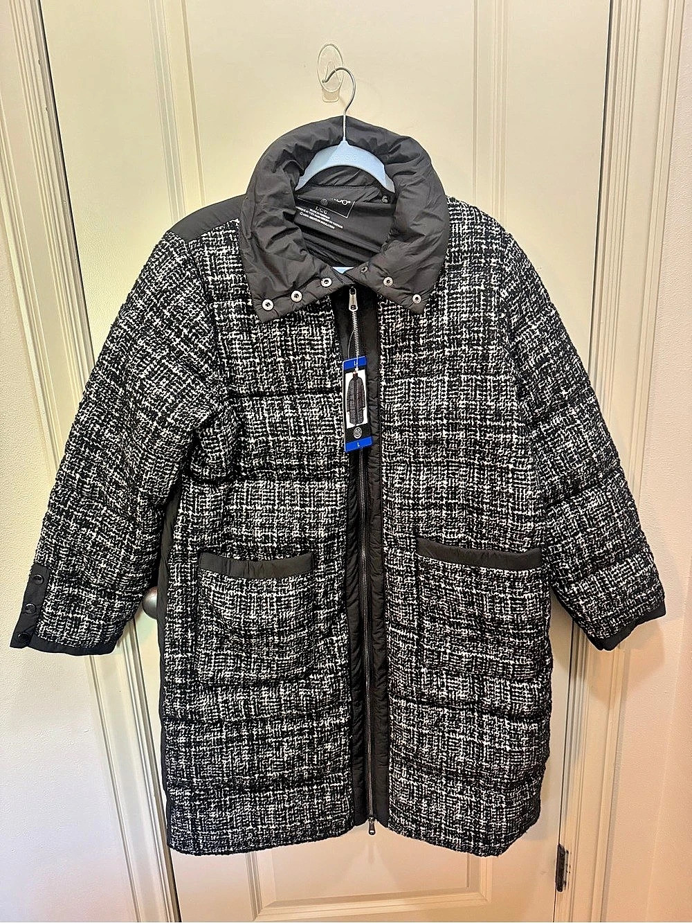 Centigrade Women's Plaid Puffer Coat in Black & White